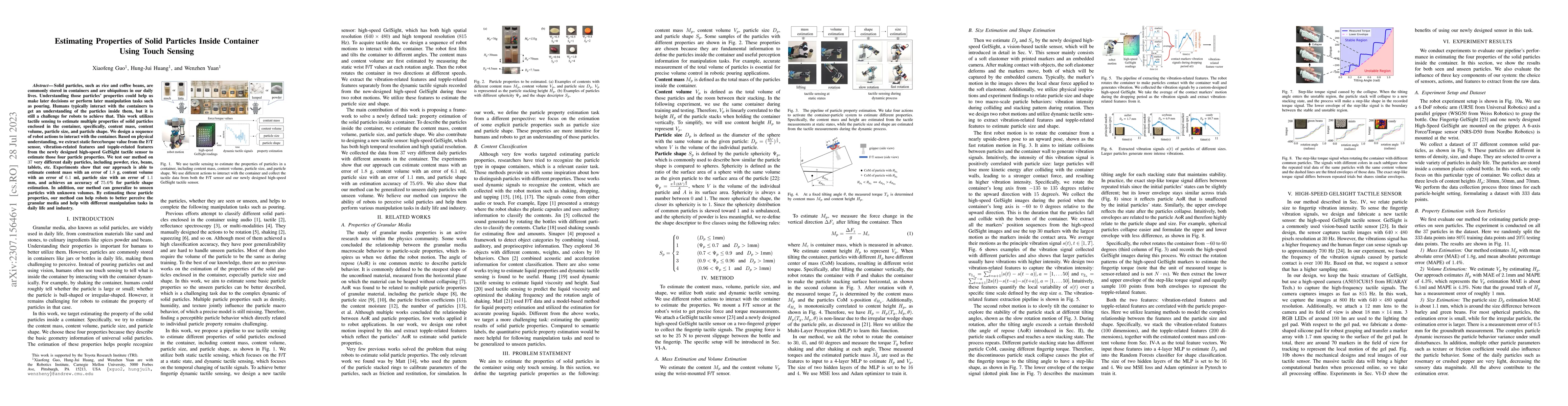 Thumbnail for Estimating Properties of Solid Particles Inside Container Using Touch
  Sensing