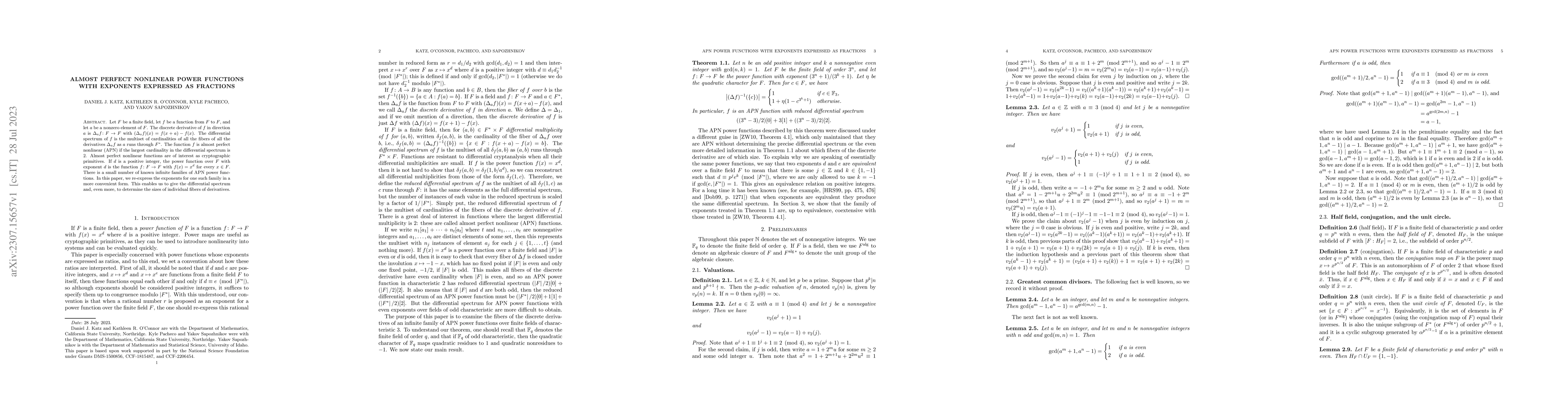 Thumbnail for Almost perfect nonlinear power functions with exponents expressed as
  fractions