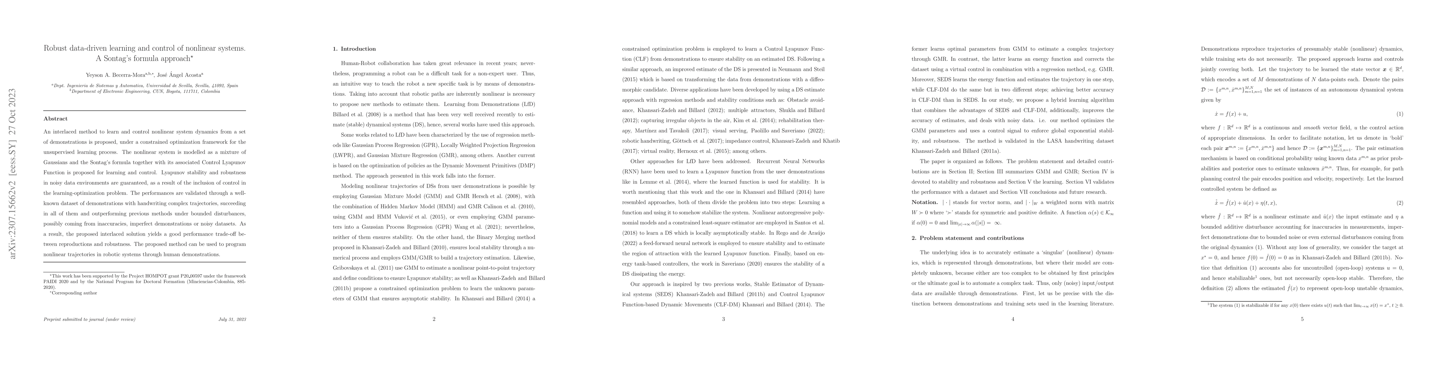 Thumbnail for Robust data-driven learning and control of nonlinear systems. A Sontag's
  formula approach