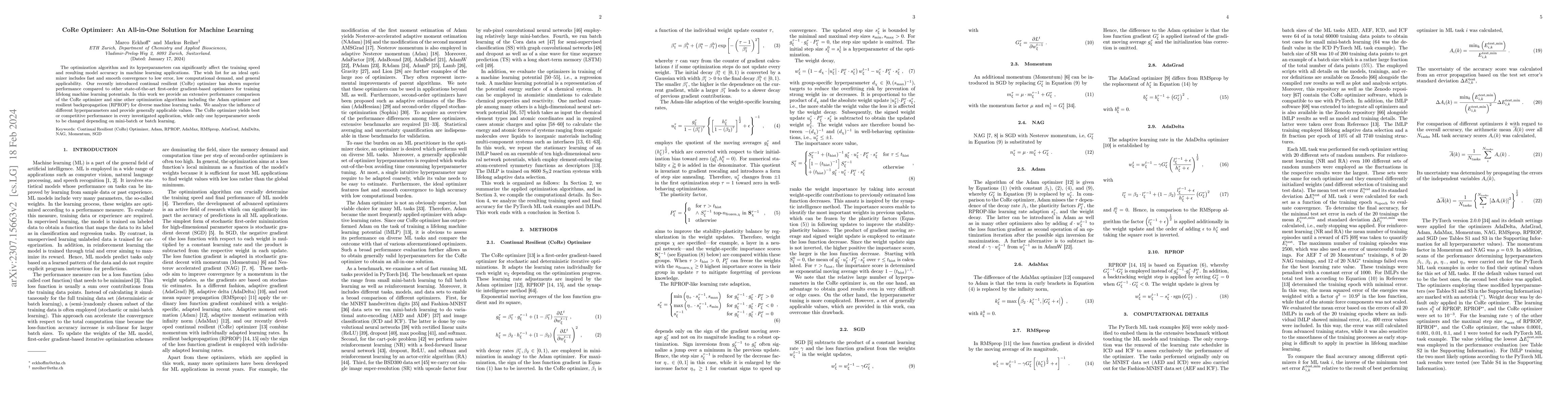 Thumbnail for CoRe Optimizer: An All-in-One Solution for Machine Learning