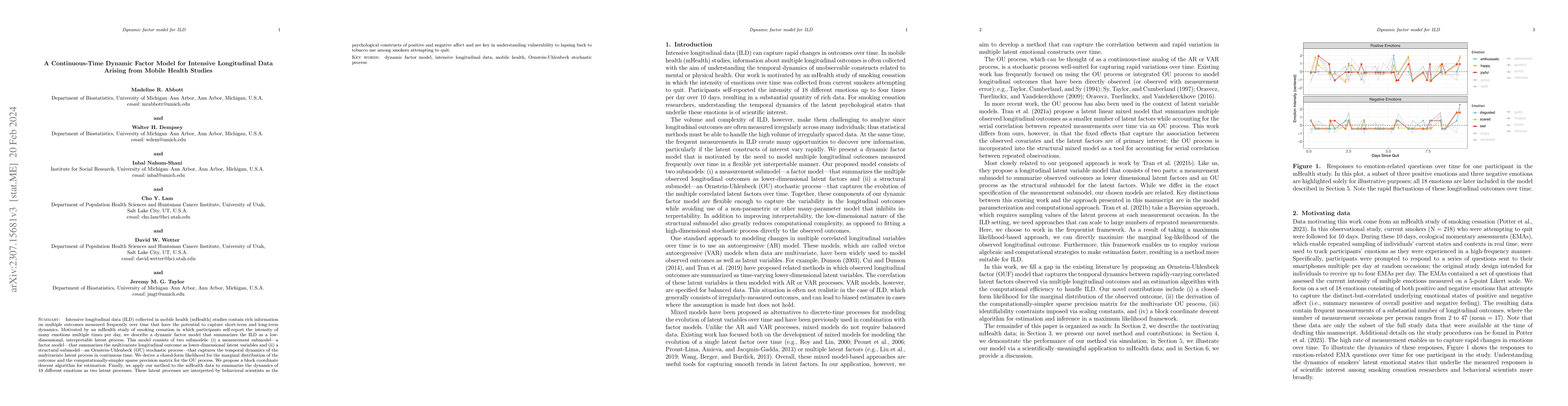 Thumbnail for A Continuous-Time Dynamic Factor Model for Intensive Longitudinal Data
  Arising from Mobile Health Studies