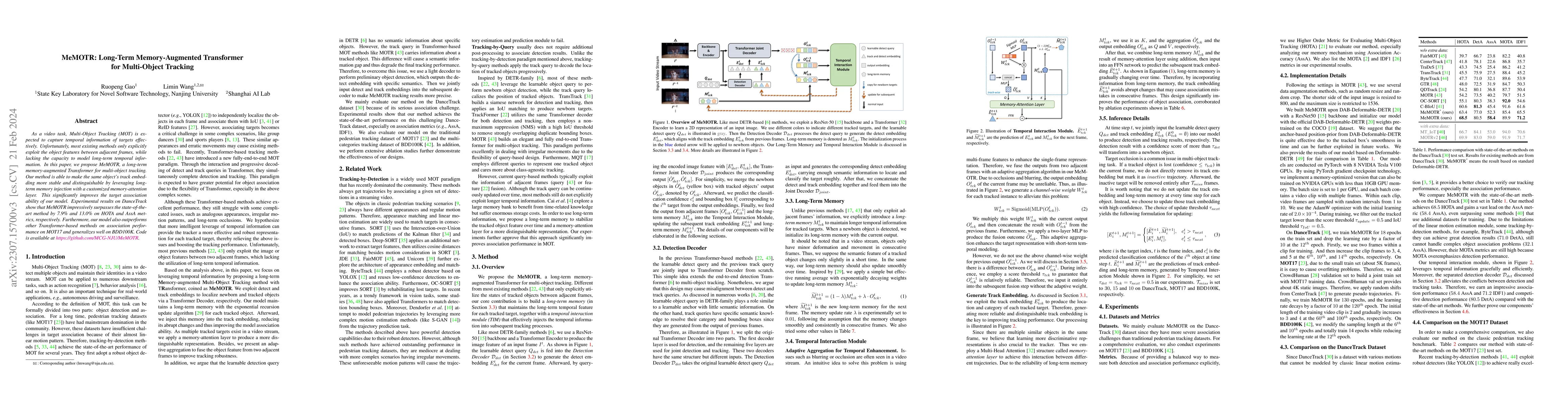 Thumbnail for MeMOTR: Long-Term Memory-Augmented Transformer for Multi-Object Tracking
