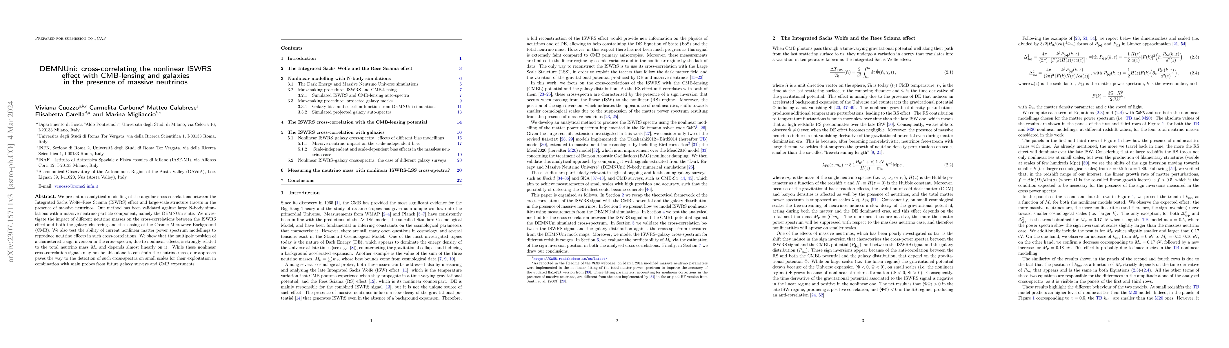 Thumbnail for DEMNUni: cross-correlating the nonlinear ISWRS effect with CMB-lensing
  and galaxies in the presence of massive neutrinos