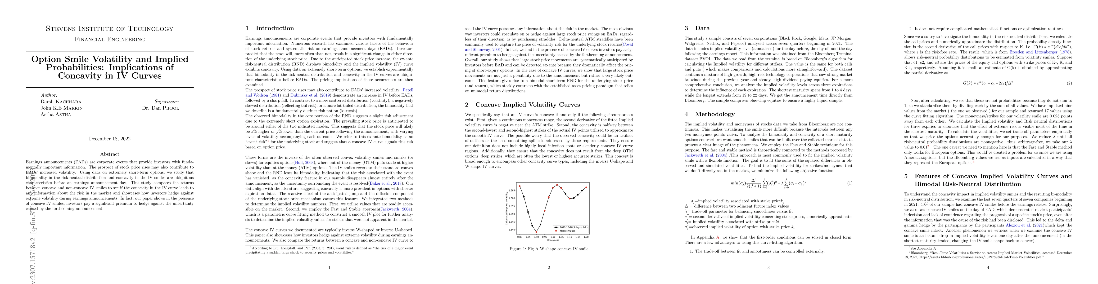 Thumbnail for Option Smile Volatility and Implied Probabilities: Implications of
  Concavity in IV Curves