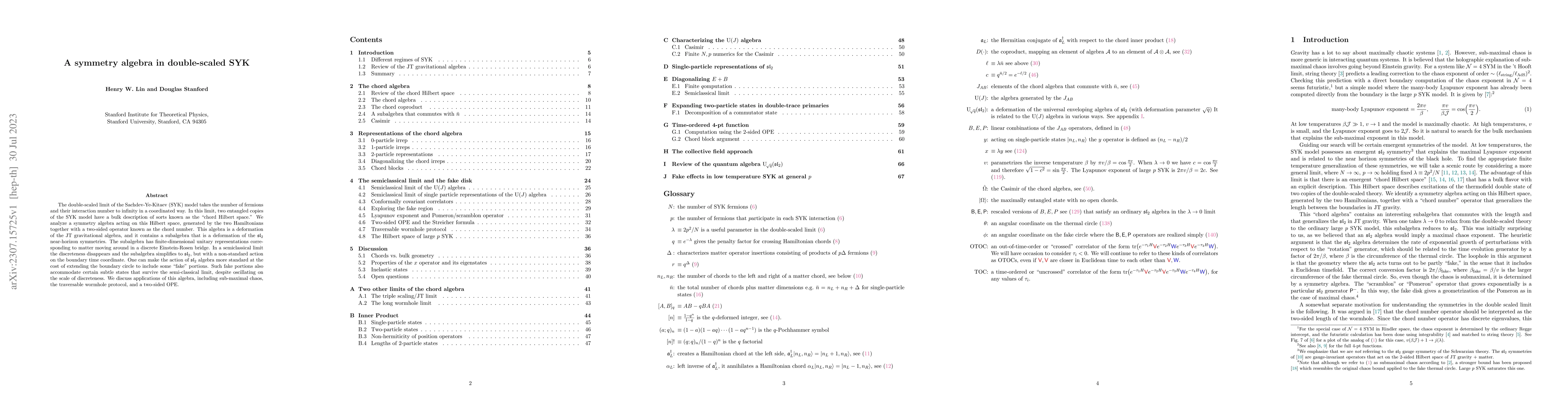 Thumbnail for A symmetry algebra in double-scaled SYK