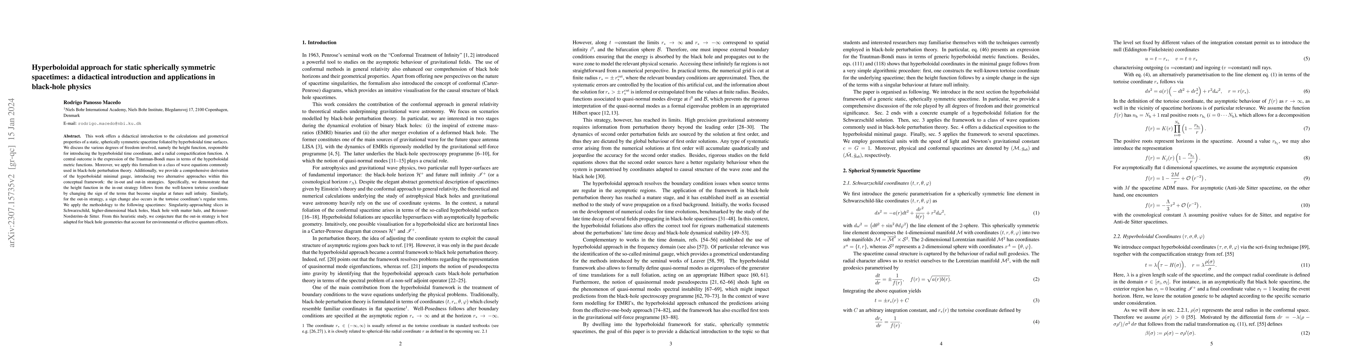 Thumbnail for Hyperboloidal approach for static spherically symmetric spacetimes: a
  didactical introduction and applications in black-hole physics