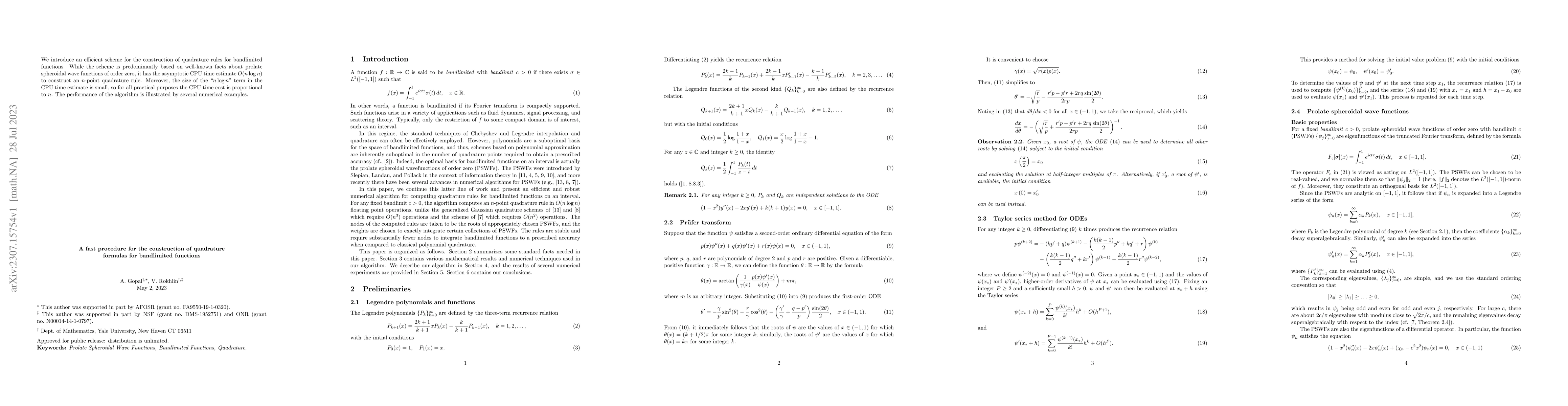 Thumbnail for A fast procedure for the construction of quadrature formulas for
  bandlimited functions