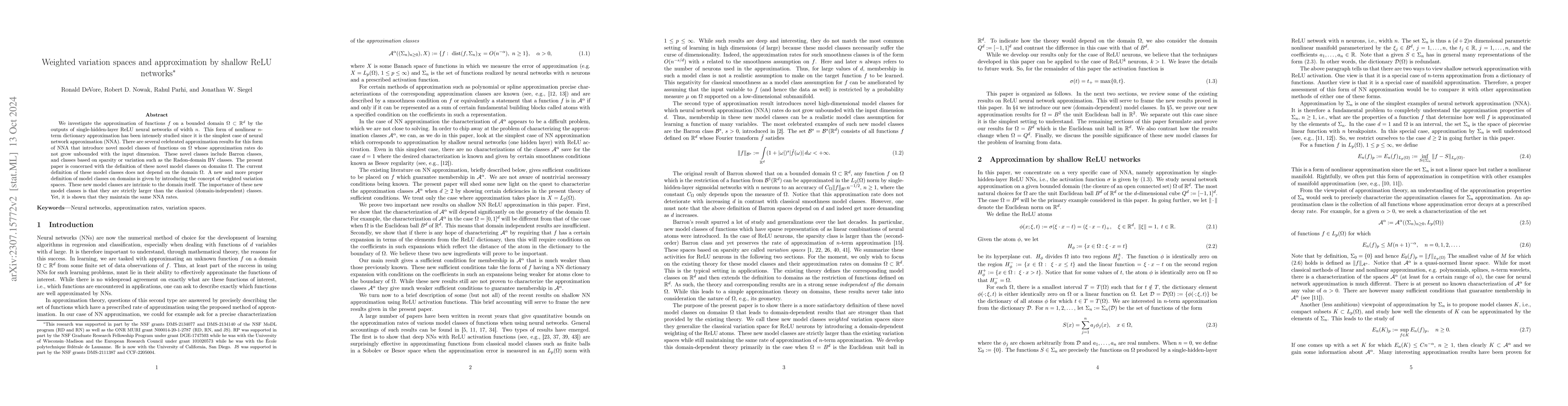 Thumbnail for Weighted variation spaces and approximation by shallow ReLU networks