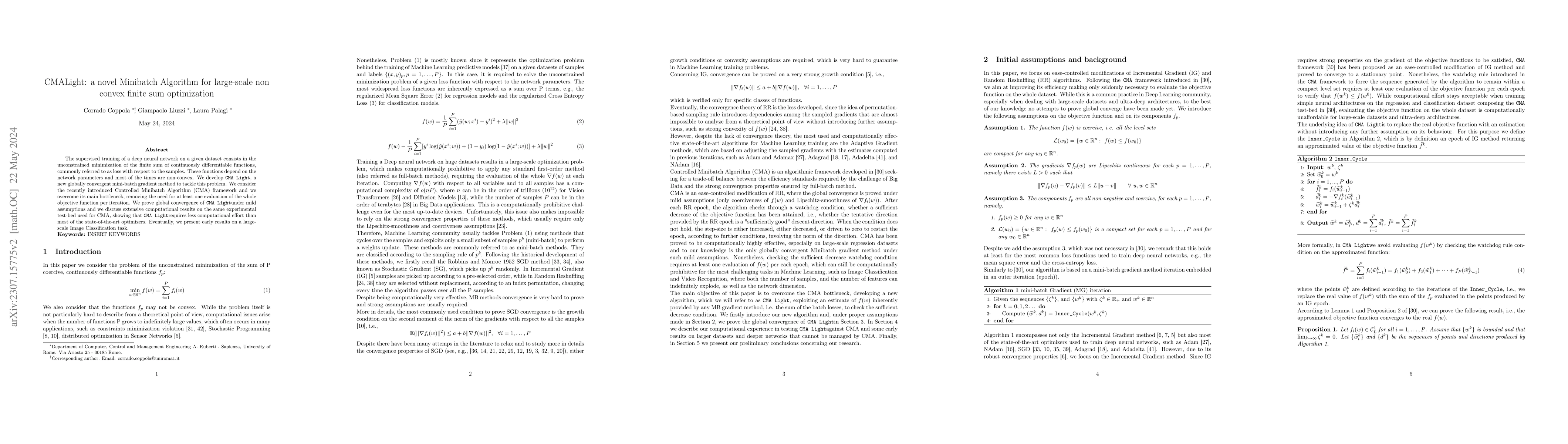 Thumbnail for CMA Light: a novel Minibatch Algorithm for large-scale non convex finite
  sum optimization