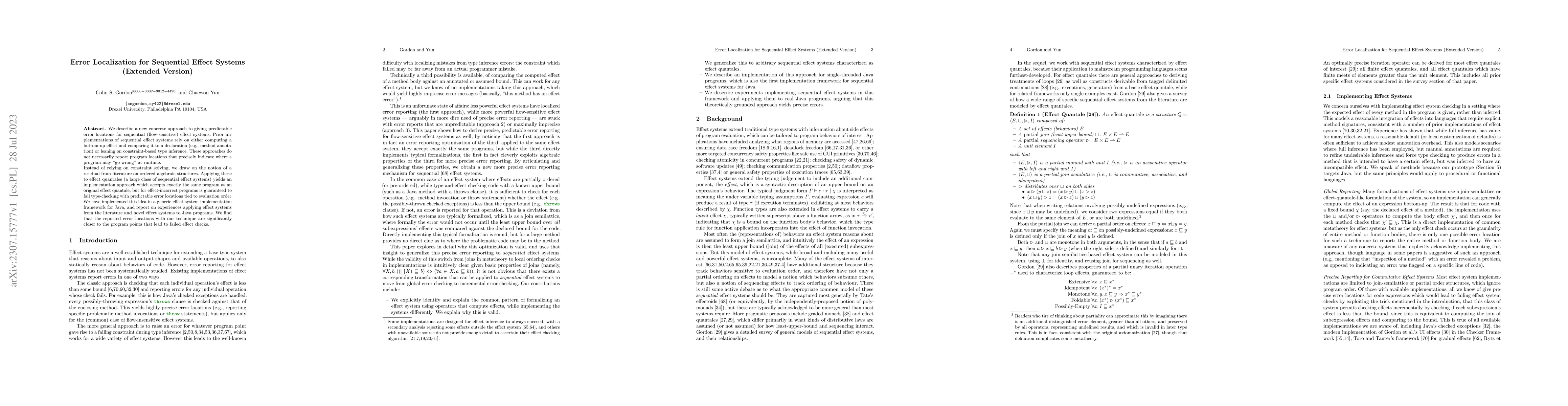 Thumbnail for Error Localization for Sequential Effect Systems (Extended Version)