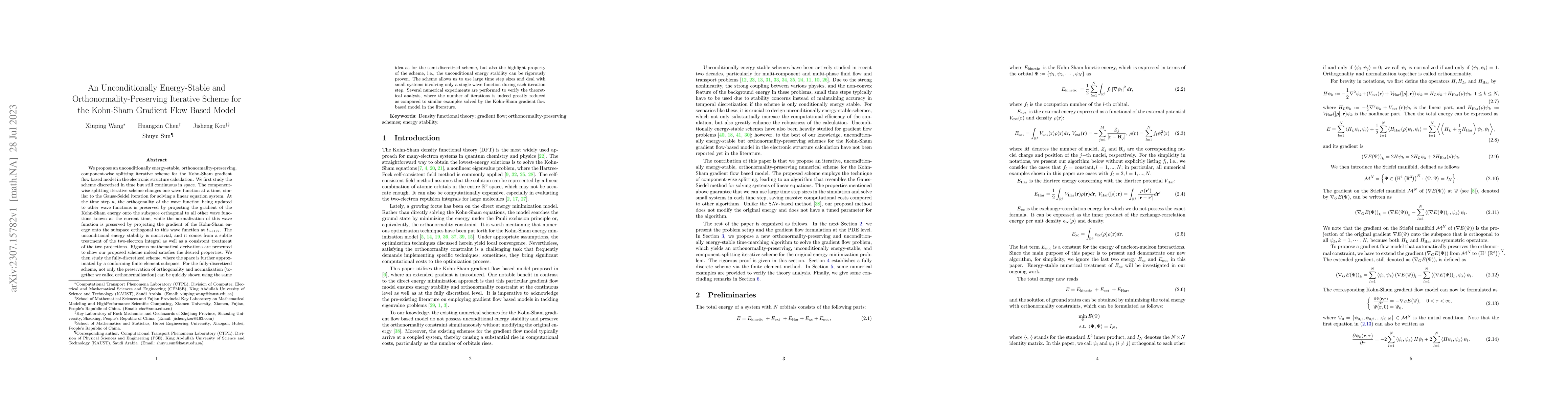 Thumbnail for An Unconditionally Energy-Stable and Orthonormality-Preserving Iterative
  Scheme for the Kohn-Sham Gradient Flow Based Model
