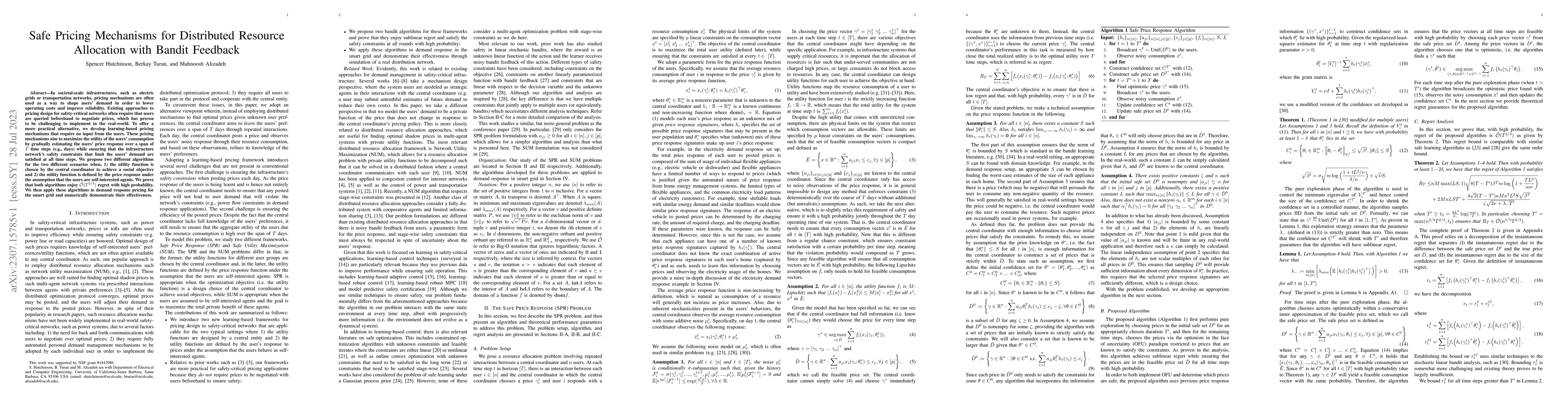 Thumbnail for Safe Pricing Mechanisms for Distributed Resource Allocation with Bandit
  Feedback