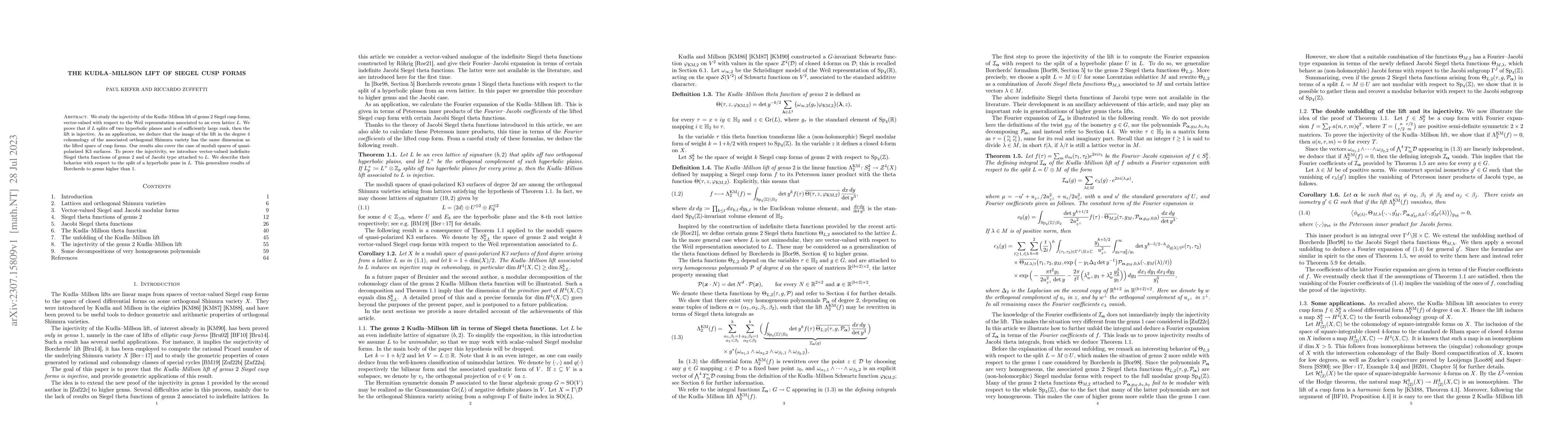Thumbnail for The Kudla-Millson lift of Siegel cusp forms