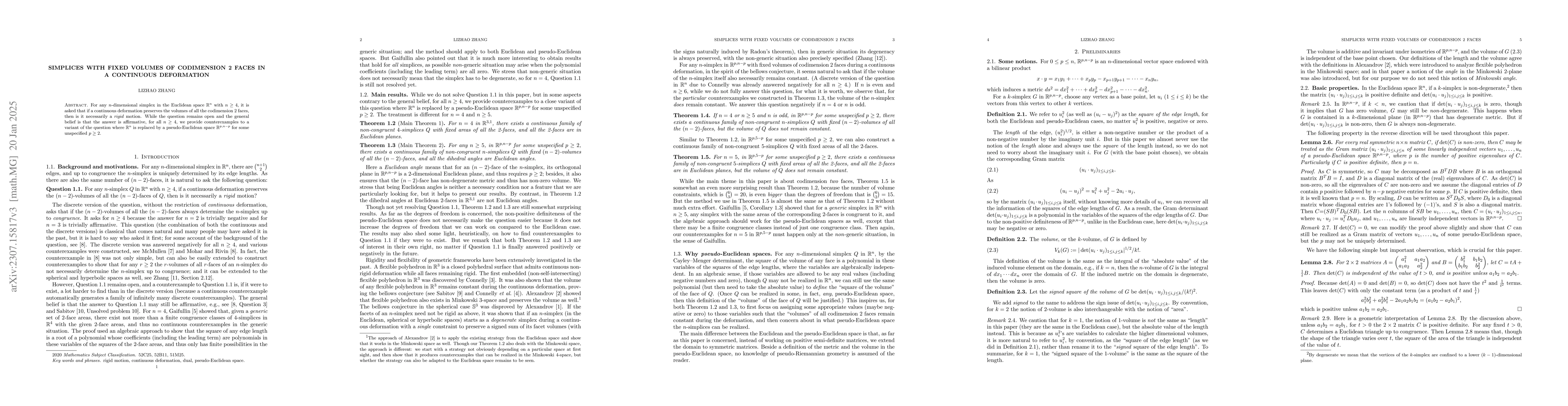 Thumbnail for Simplices with fixed volumes of codimension 2 faces in a continuous
  deformation