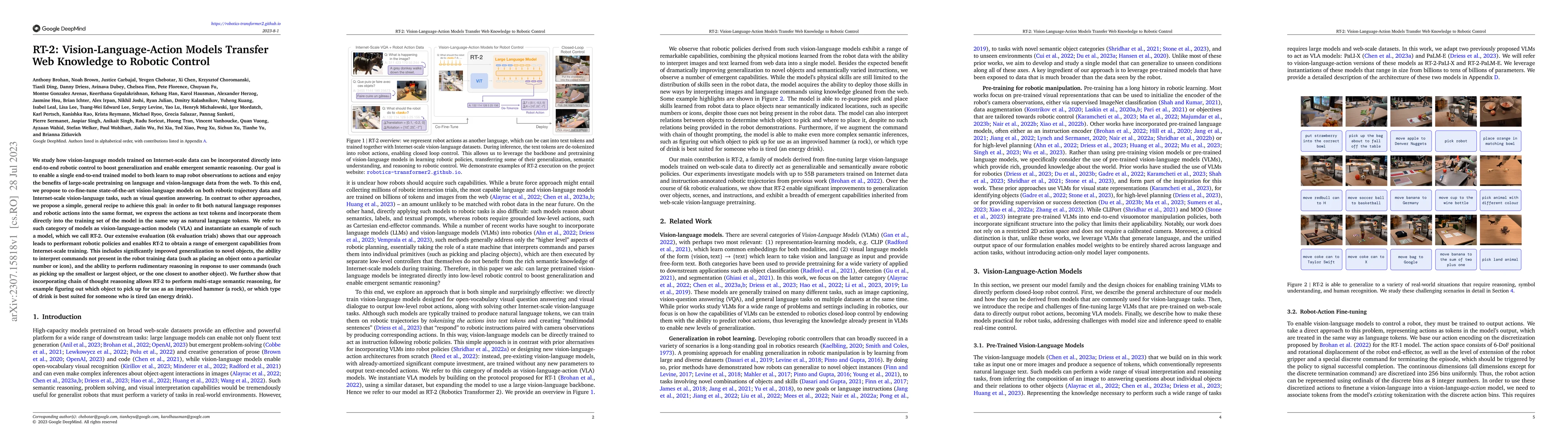 Thumbnail for RT-2: Vision-Language-Action Models Transfer Web Knowledge to Robotic
  Control