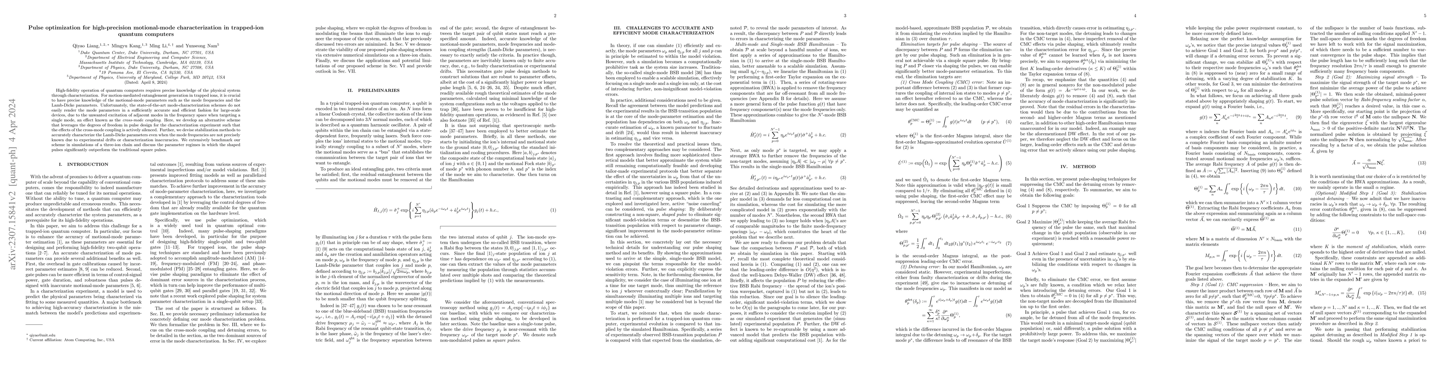 Thumbnail for Pulse optimization for high-precision motional-mode characterization in
  trapped-ion quantum computers