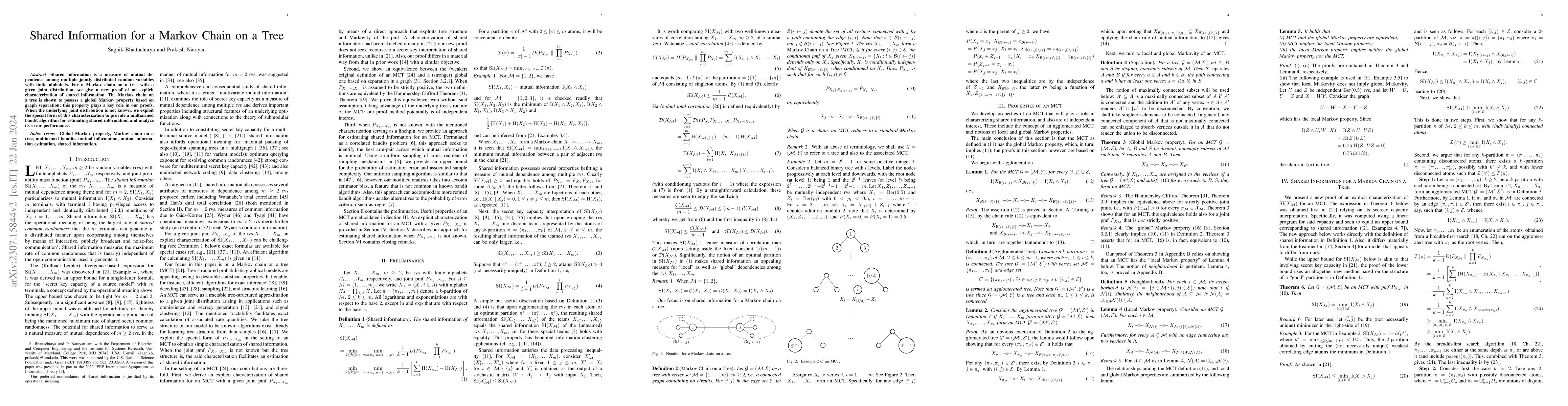 Thumbnail for Shared Information for a Markov Chain on a Tree