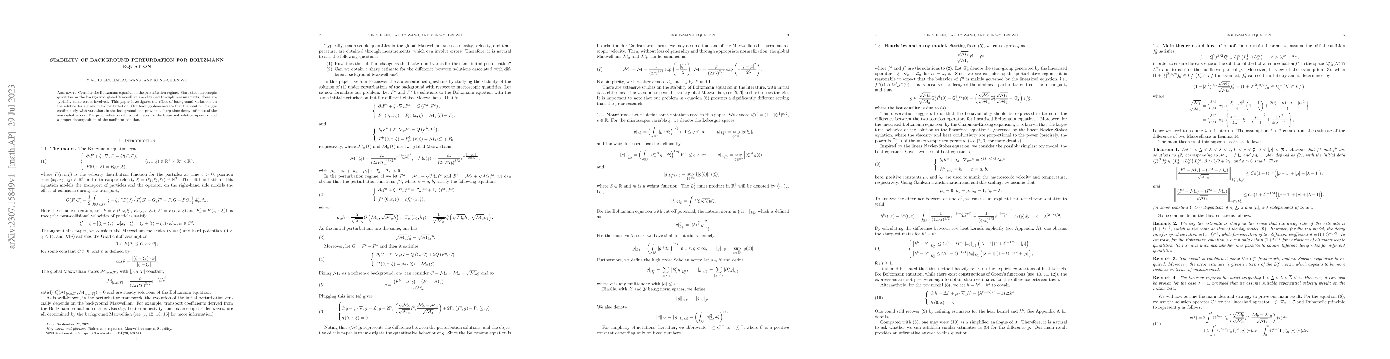Thumbnail for Stability of background perturbation for Boltzmann equation