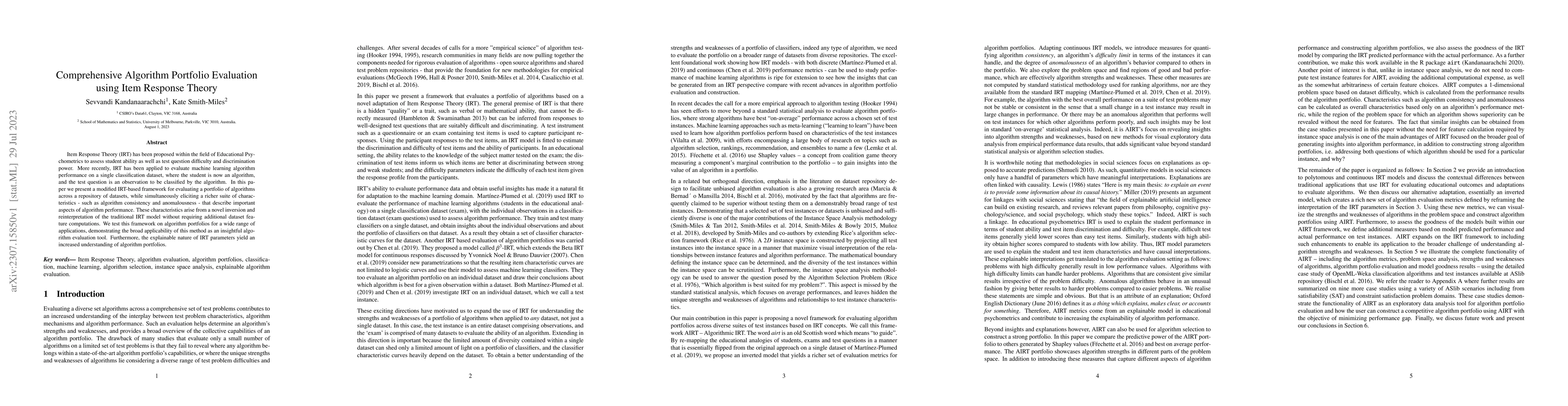 Thumbnail for Comprehensive Algorithm Portfolio Evaluation using Item Response Theory