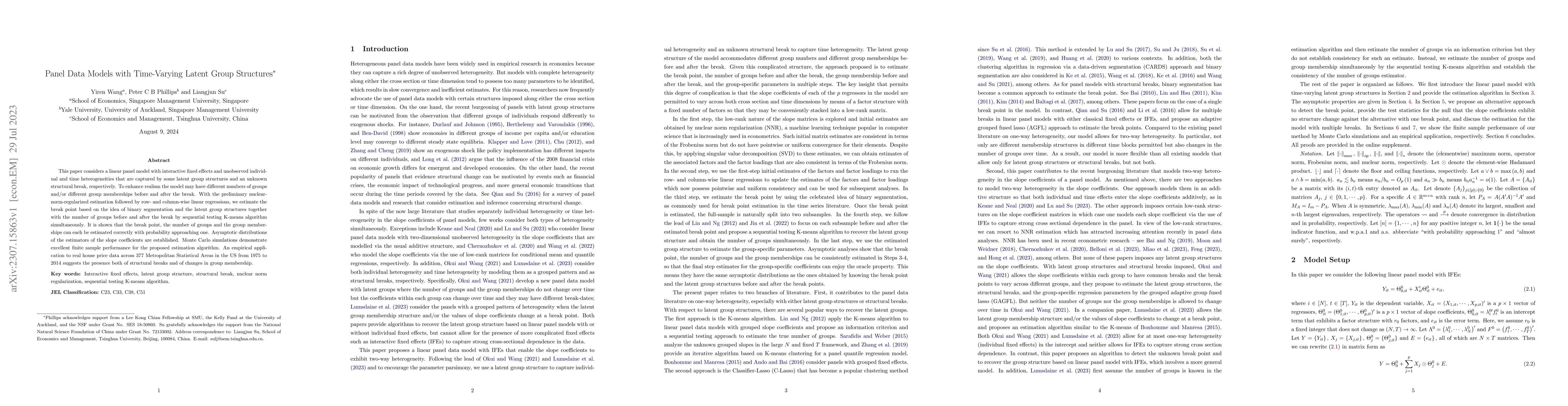 Thumbnail for Panel Data Models with Time-Varying Latent Group Structures