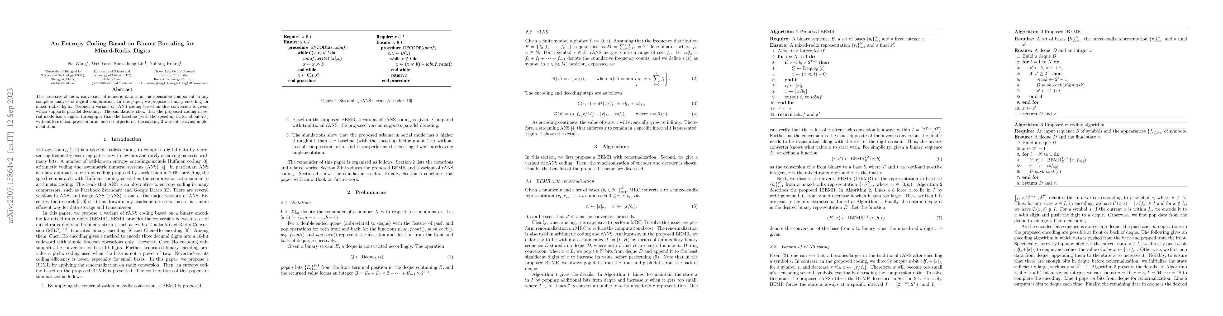 Thumbnail for An Entropy Coding Based on Binary Encoding for Mixed-Radix Digits