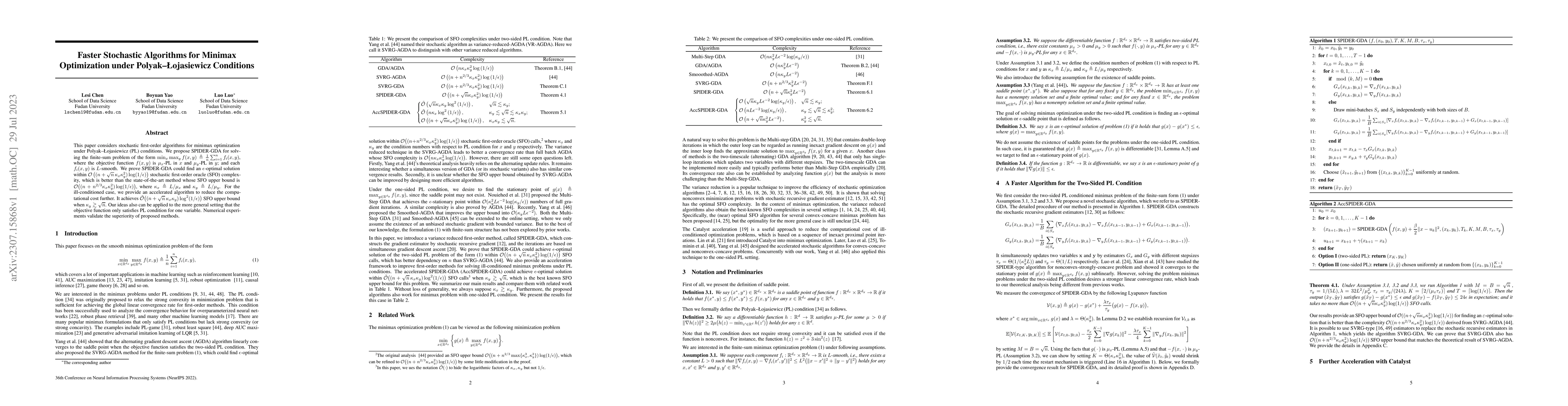 Thumbnail for Faster Stochastic Algorithms for Minimax Optimization under
  Polyak--{\L}ojasiewicz Conditions