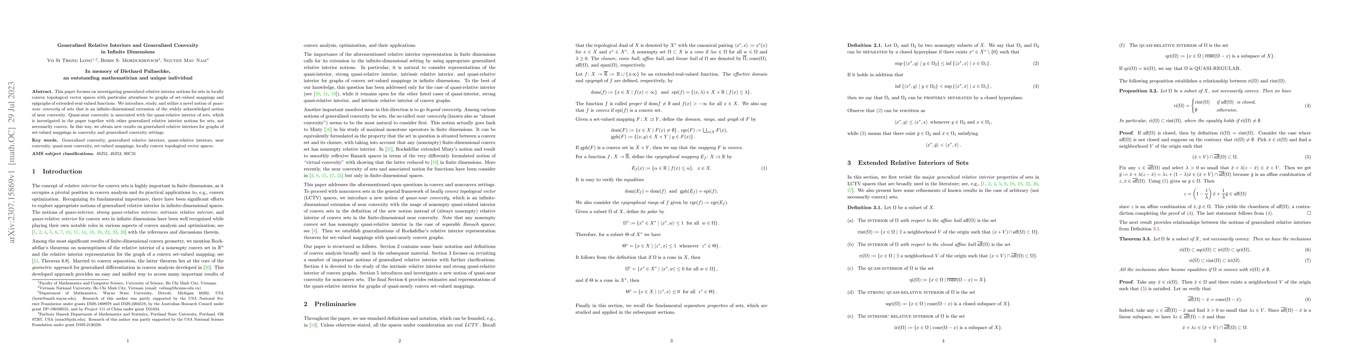 Thumbnail for Generalized Relative Interiors and Generalized Convexity in Infinite
  Dimensions