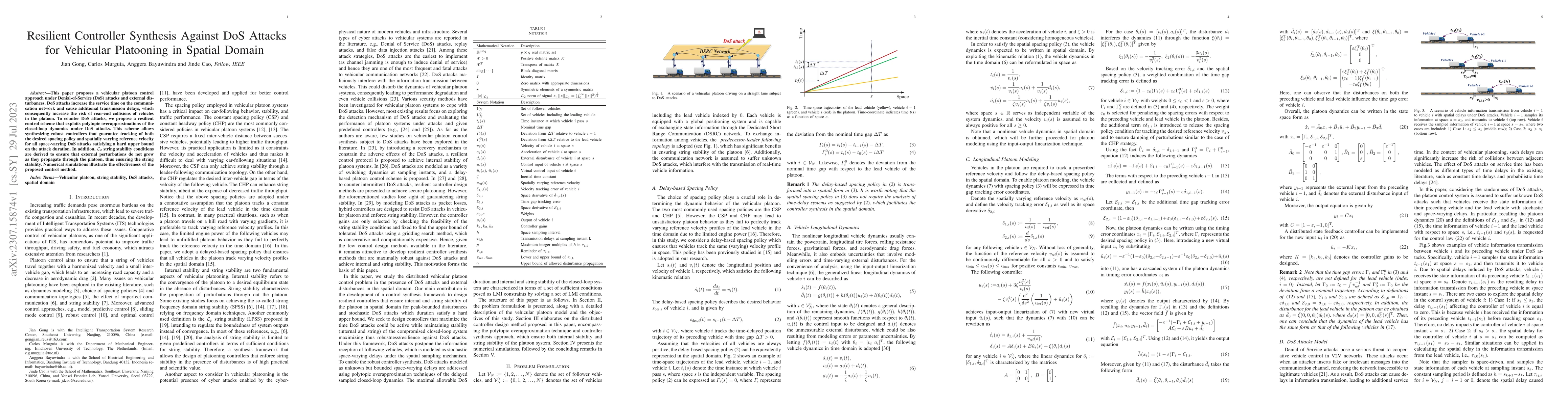 Thumbnail for Resilient Controller Synthesis Against DoS Attacks for Vehicular
  Platooning in Spatial Domain