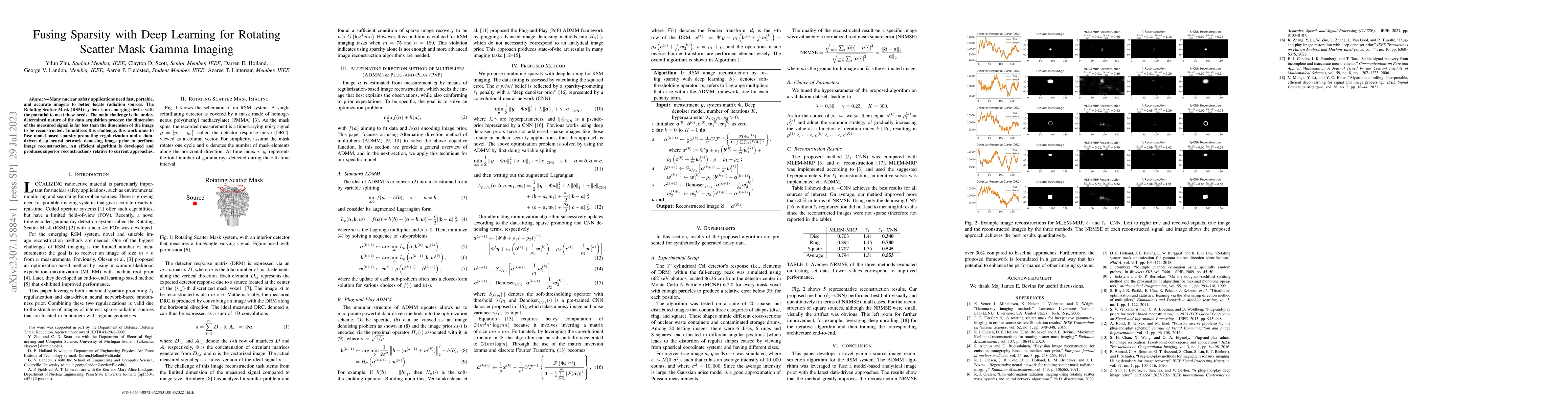 Thumbnail for Fusing Sparsity with Deep Learning for Rotating Scatter Mask Gamma
  Imaging