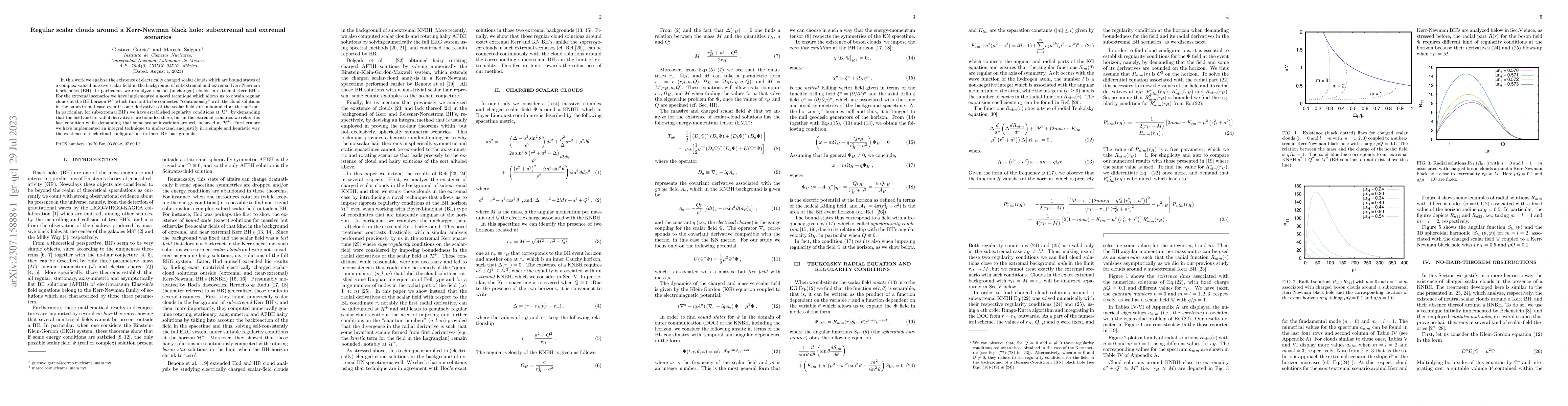 Thumbnail for Regular scalar clouds around a Kerr-Newman black hole: subextremal and
  extremal scenarios