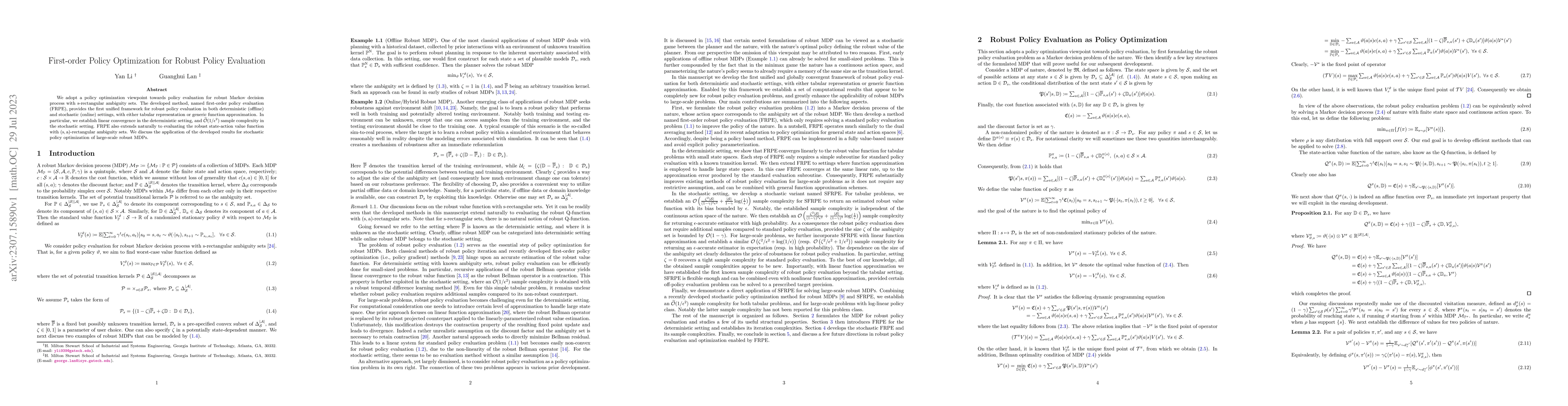 Thumbnail for First-order Policy Optimization for Robust Policy Evaluation