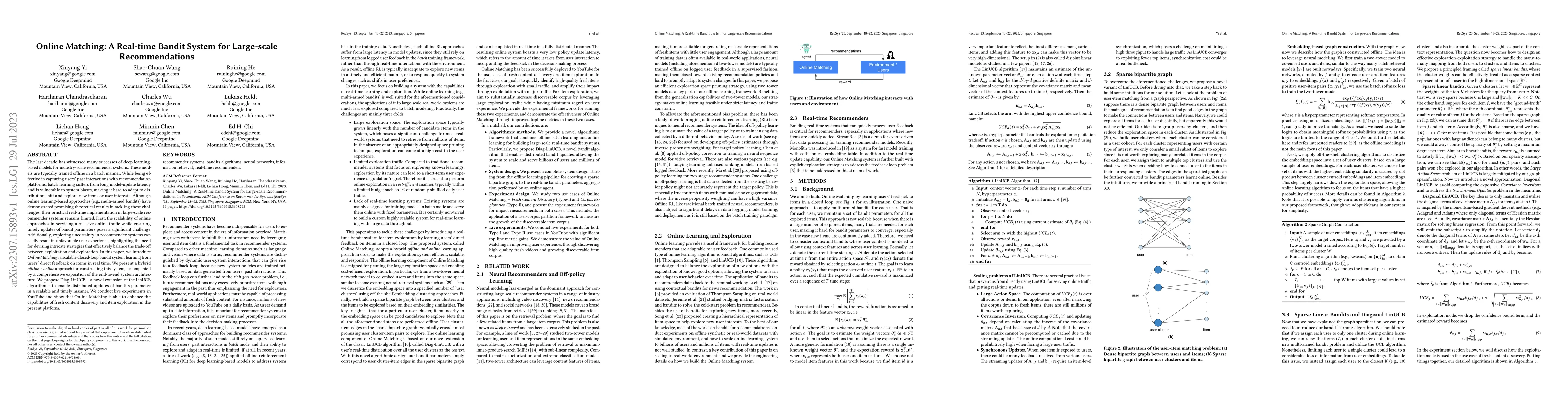 Thumbnail for Online Matching: A Real-time Bandit System for Large-scale
  Recommendations