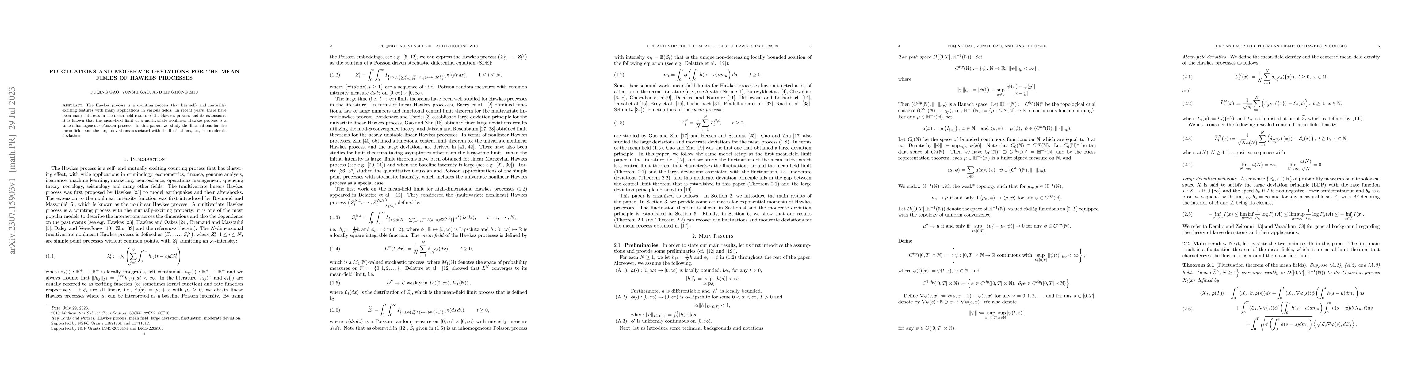 Thumbnail for Fluctuations and moderate deviations for the mean fields of Hawkes
  processes