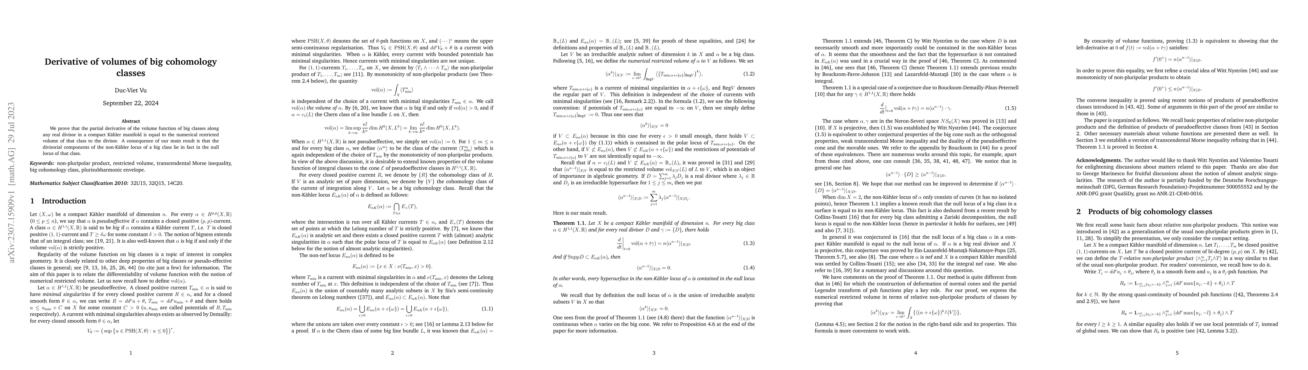 Thumbnail for Derivative of volumes of big cohomology classes