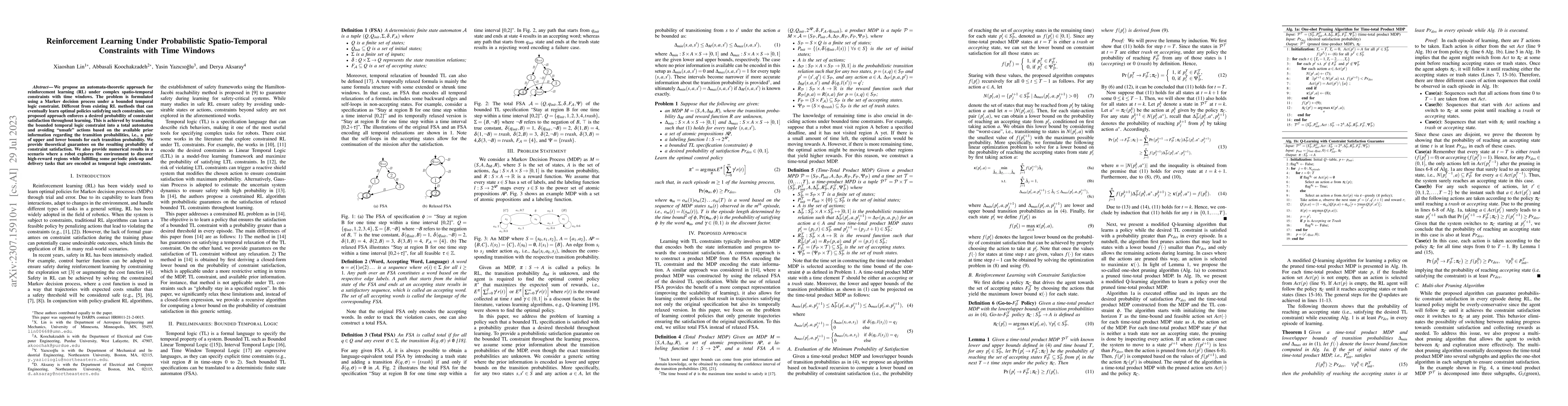 Thumbnail for Reinforcement Learning Under Probabilistic Spatio-Temporal Constraints
  with Time Windows