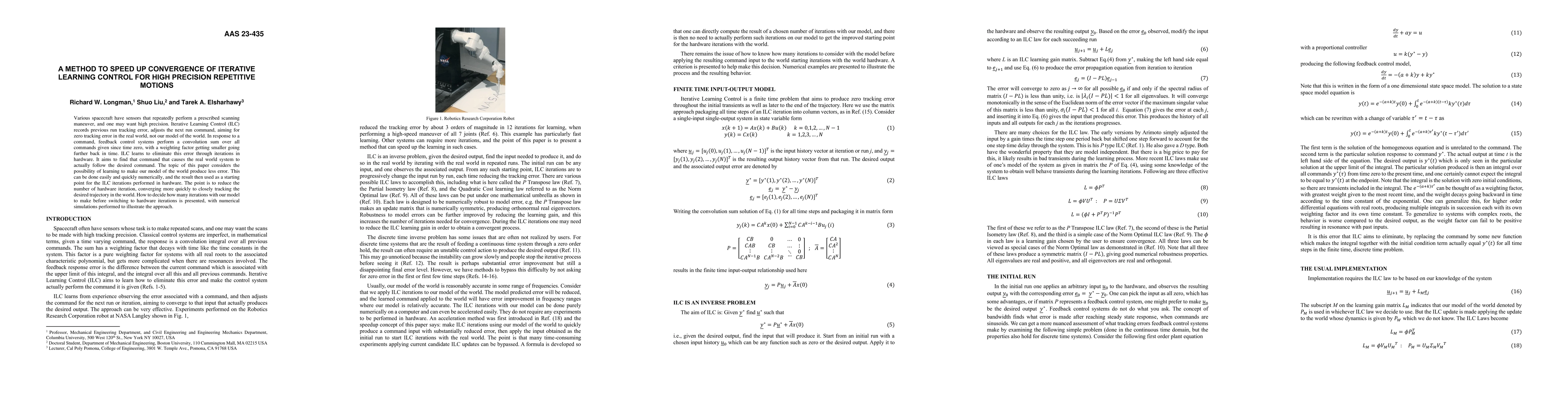 Thumbnail for A Method to Speed Up Convergence of Iterative Learning Control for High
  Precision Repetitive Motions