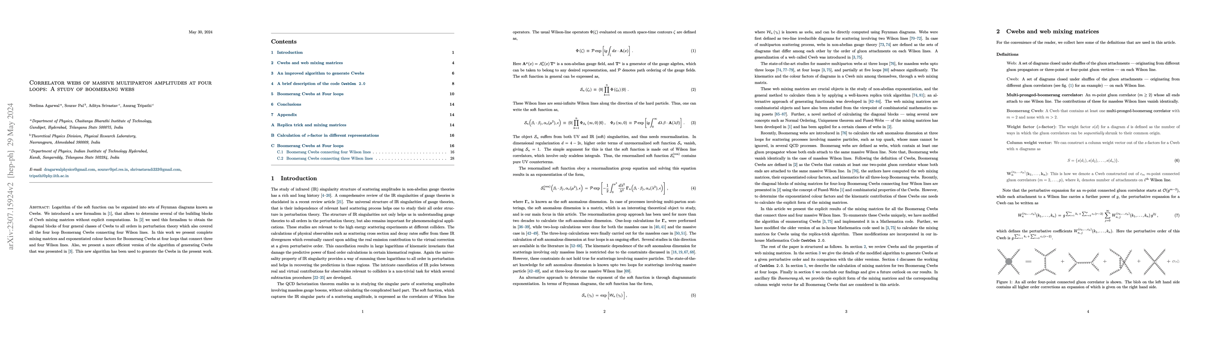 Thumbnail for Correlator webs of massive multiparton amplitudes at four loops: A study
  of boomerang webs