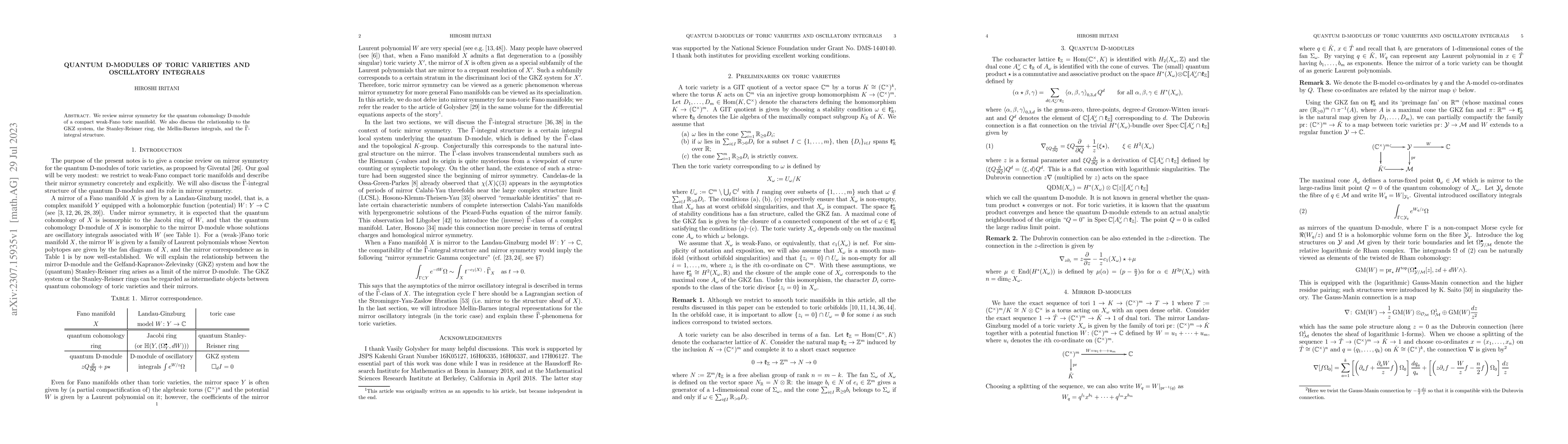 Thumbnail for Quantum D-modules of toric varieties and oscillatory integrals