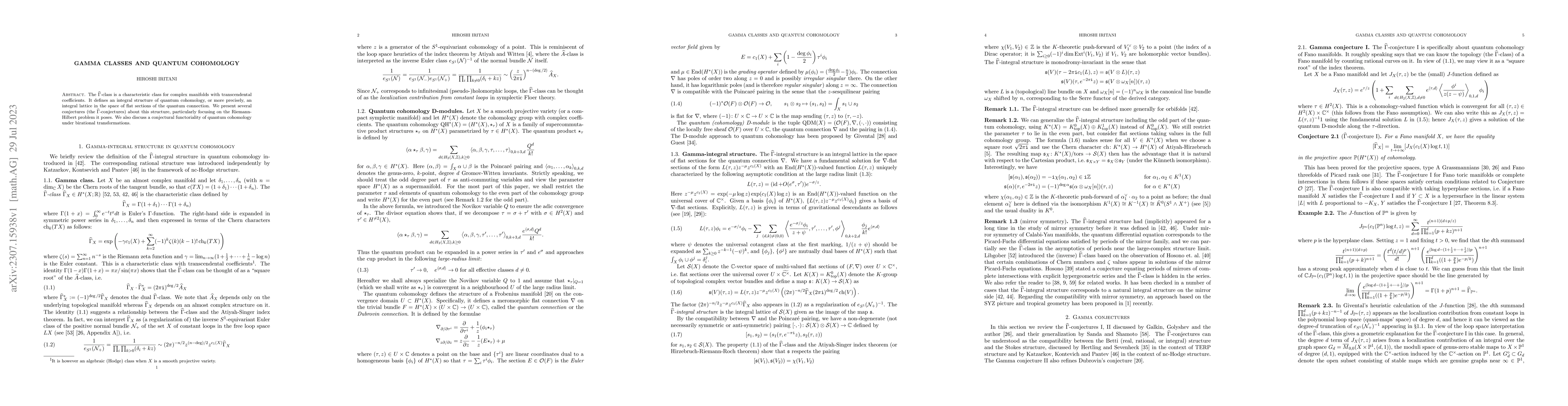 Thumbnail for Gamma classes and quantum cohomology