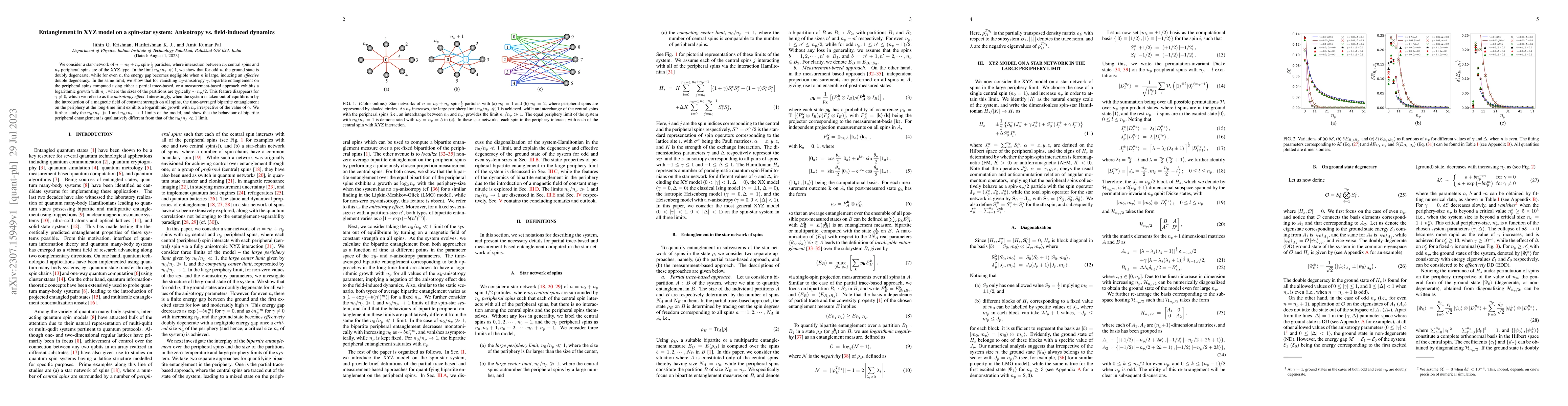 Thumbnail for Entanglement in XYZ model on a spin-star system: Anisotropy vs.
  field-induced dynamics
