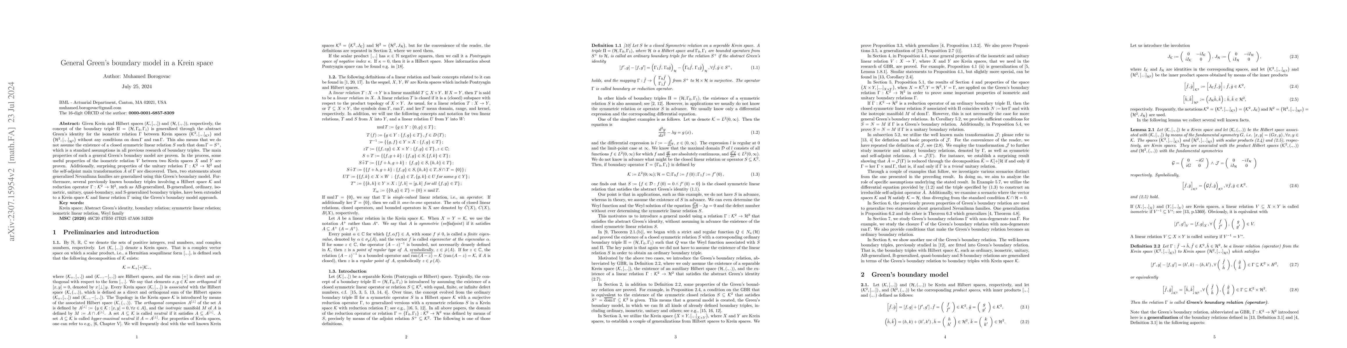 Thumbnail for Green's boundary relation model in a Krein space