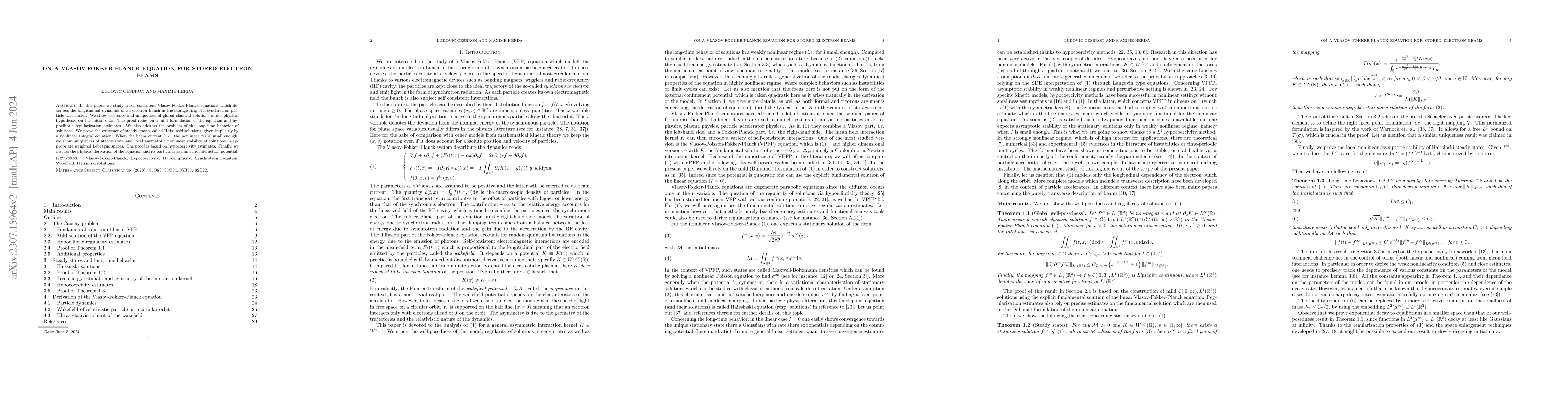 Thumbnail for On a Vlasov-Fokker-Planck equation for stored electron beams