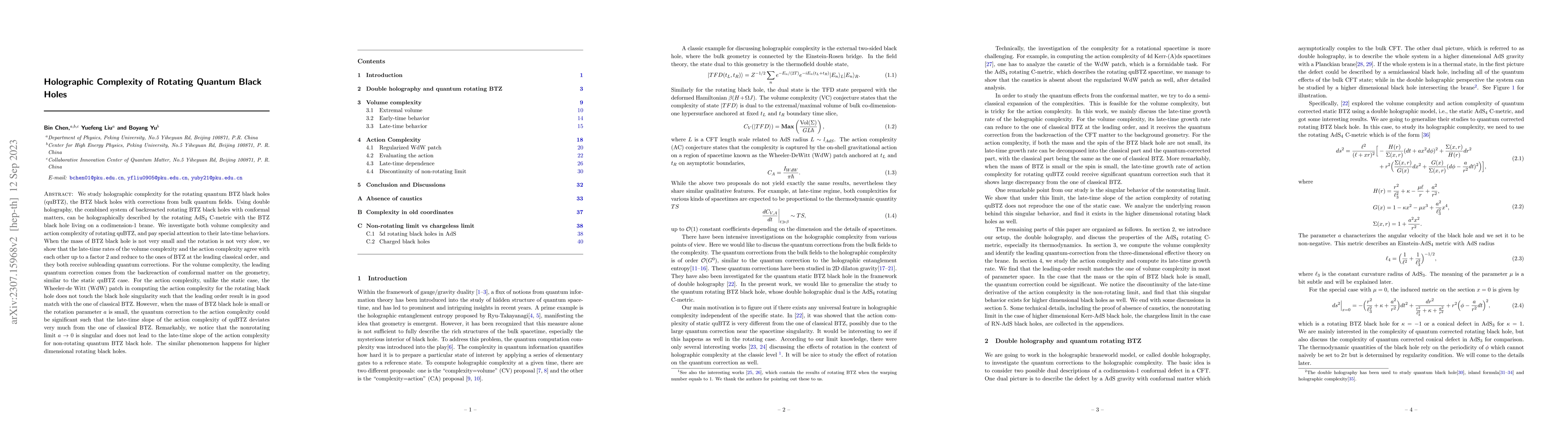 Thumbnail for Holographic Complexity of Rotating Quantum Black Holes