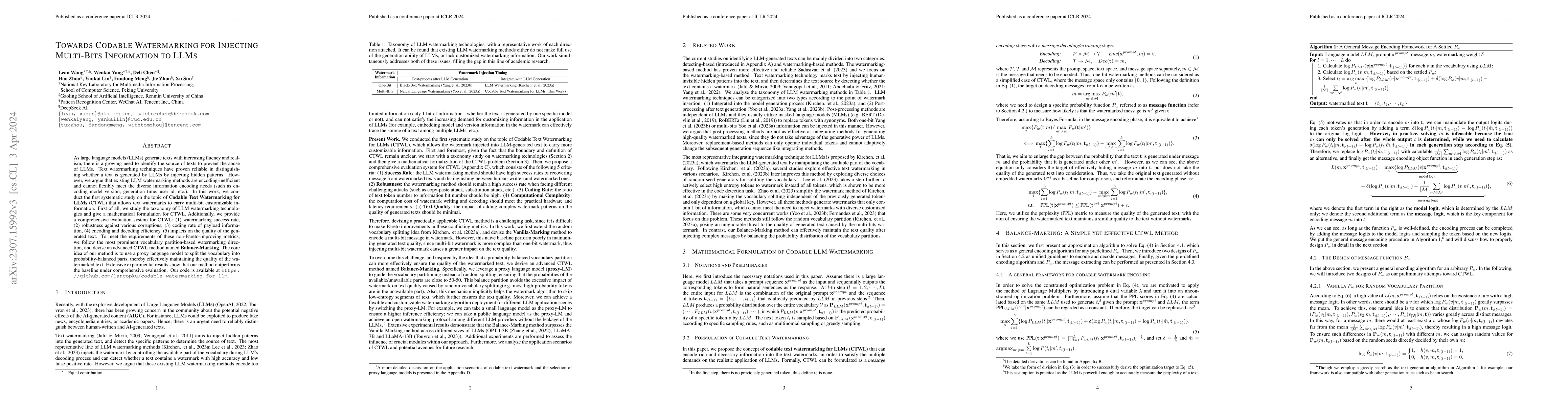 Thumbnail for Towards Codable Watermarking for Injecting Multi-bits Information to
  LLMs