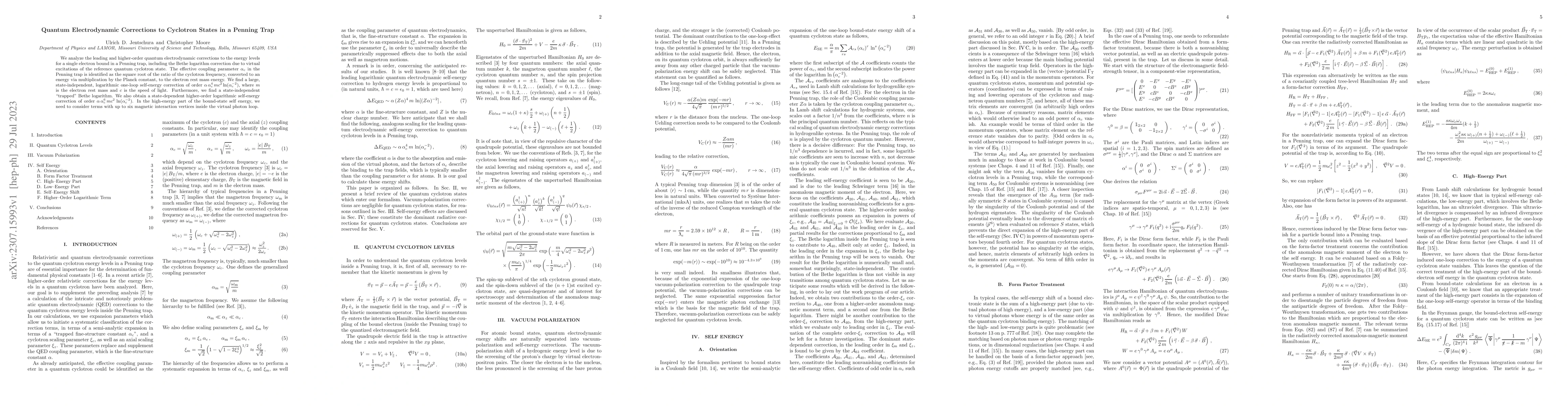 Thumbnail for Quantum Electrodynamic Corrections to Cyclotron States in a Penning Trap
