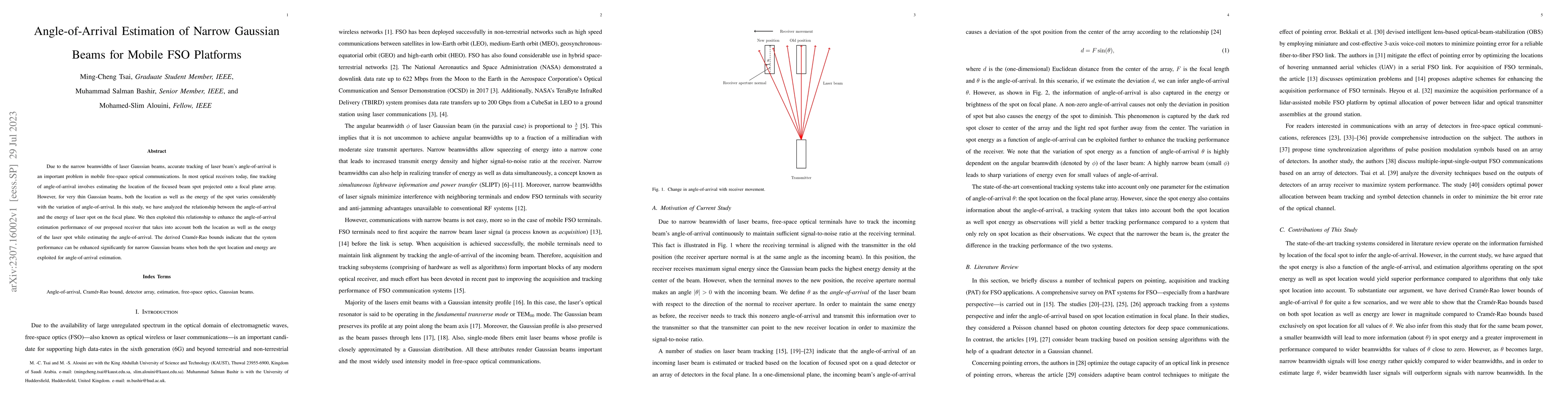 Thumbnail for Angle-of-Arrival Estimation of Narrow Gaussian Beams for Mobile FSO
  Platforms