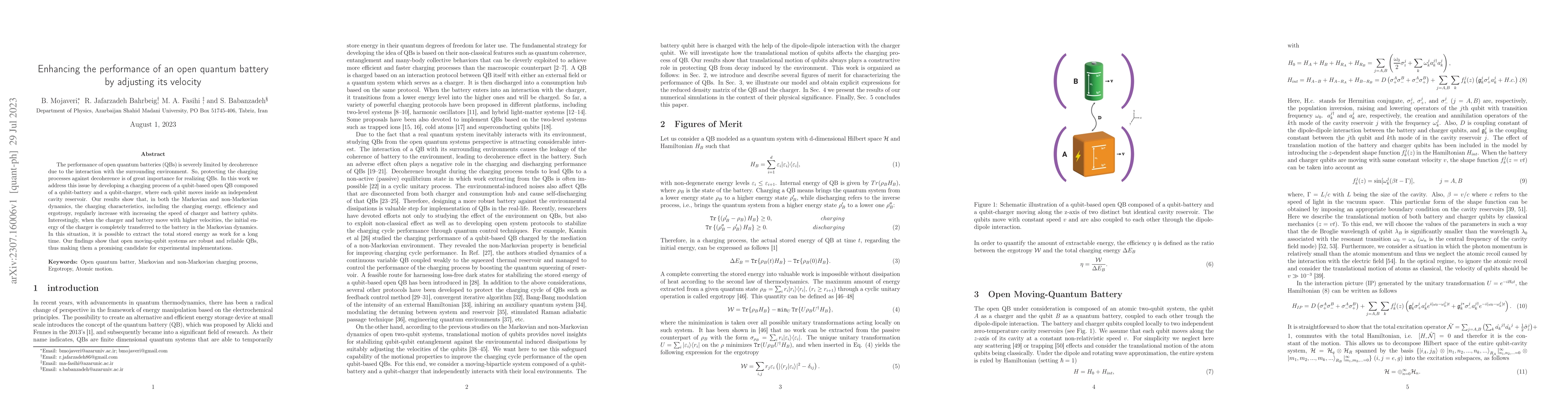 Thumbnail for Enhancing the performance of an open quantum battery by adjusting its
  velocity
