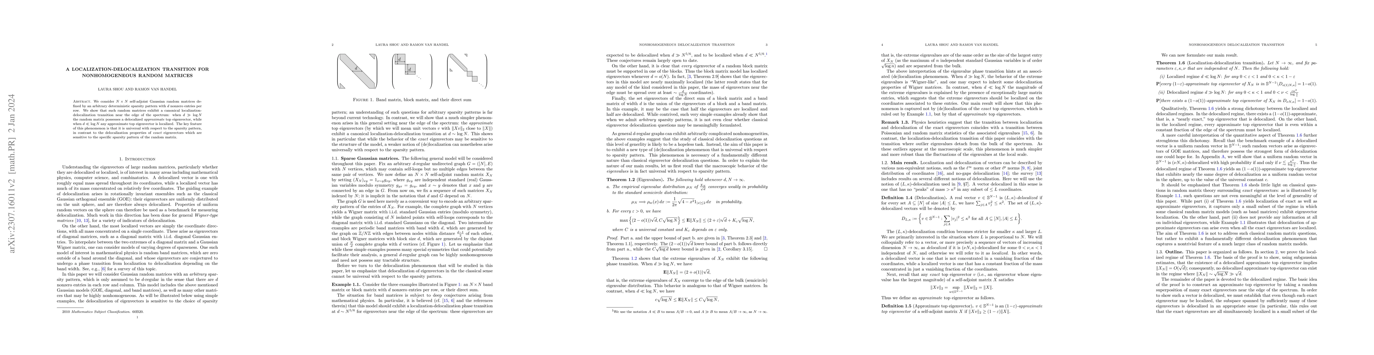 Thumbnail for A localization-delocalization transition for nonhomogeneous random
  matrices
