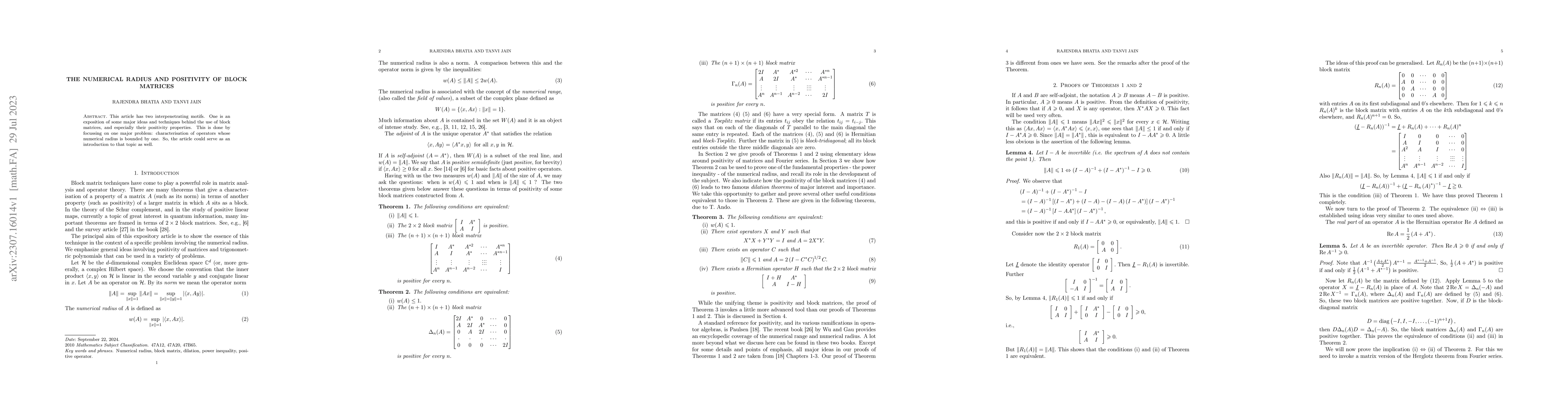 Thumbnail for The numerical radius and positivity of block matrices