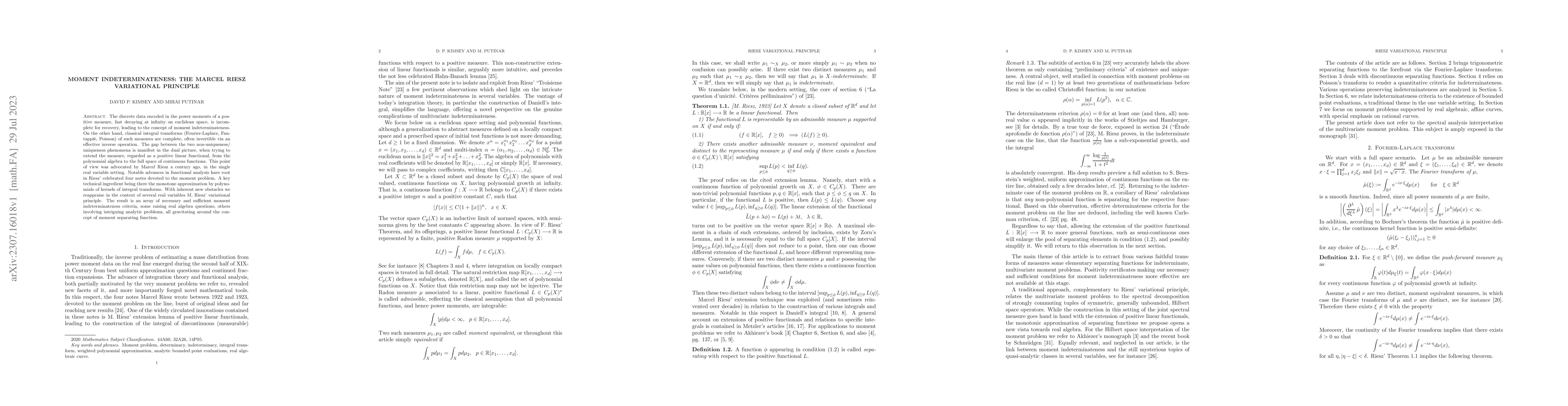 Thumbnail for Moment indeterminateness: the Marcel Riesz variational principle